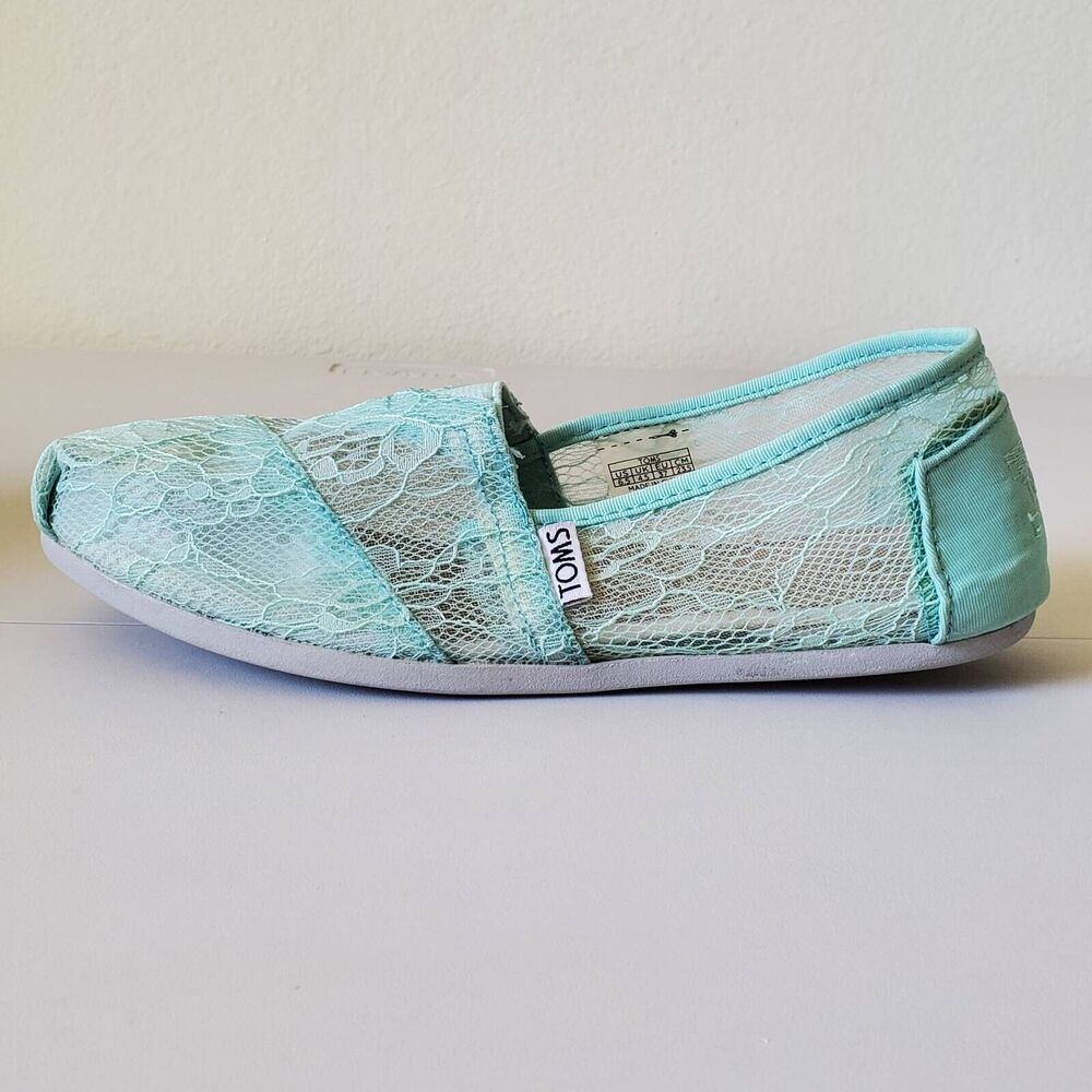 Toms Womens 6.5 Slip On Shoes Blue Aqua Floral Lace Fabric Breathable Closed Toe